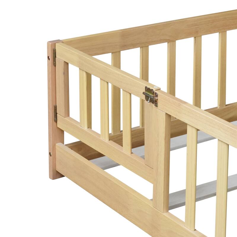 Floor Bed with Fence,Door and Safety Guardrails,Perfect for Kids' Play,Sleep and Development