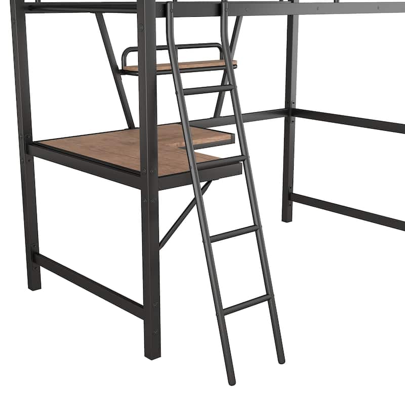 Full/Twin Size Loft Bed, Sturdy Metal Frame with Desk & Storage Shelf