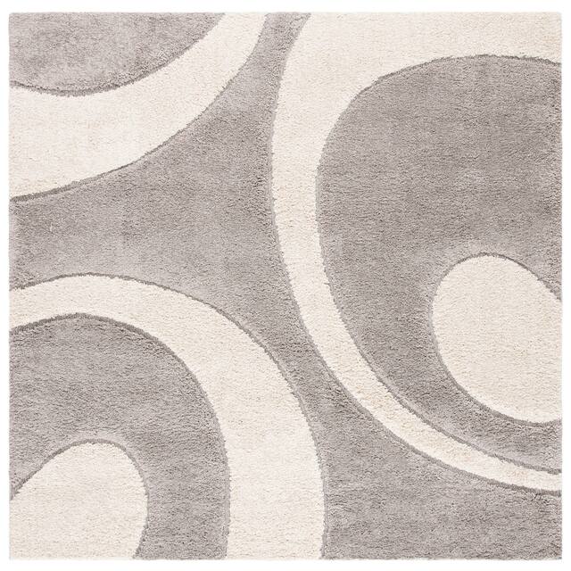 SAFAVIEH Florida Shag Jayati Abstract 1.2-inch Thick Rug - 6'7" x 6'7" Square - Grey/Ivory