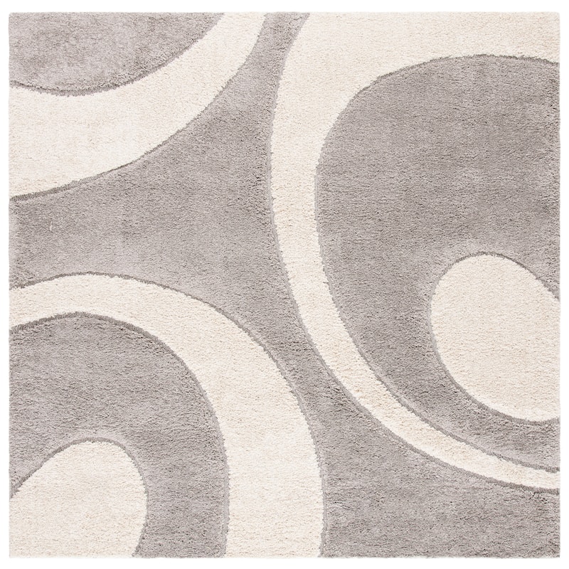 SAFAVIEH Florida Shag Rositha Abstract 1.2-inch Thick Rug - 6'7" Square - Grey/Ivory