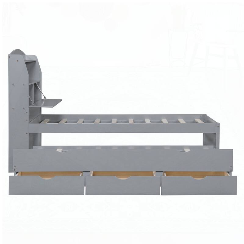 Wooden LED Platform Bed with Trundle