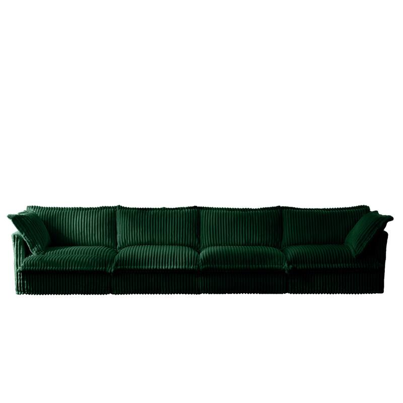 Modern 4 Seater Upholstered Sofa with 2 Pillows - Green