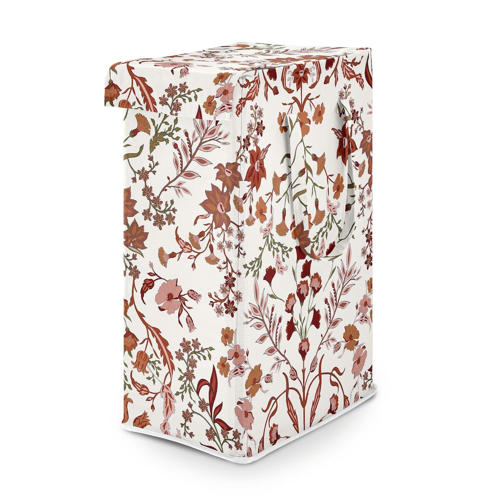 Sweet Jojo Designs Ivory & Orange Boho Vintage Floral Girl Foldable Laundry Hamper with Handles -Bohemian, Wildflower, Botanical