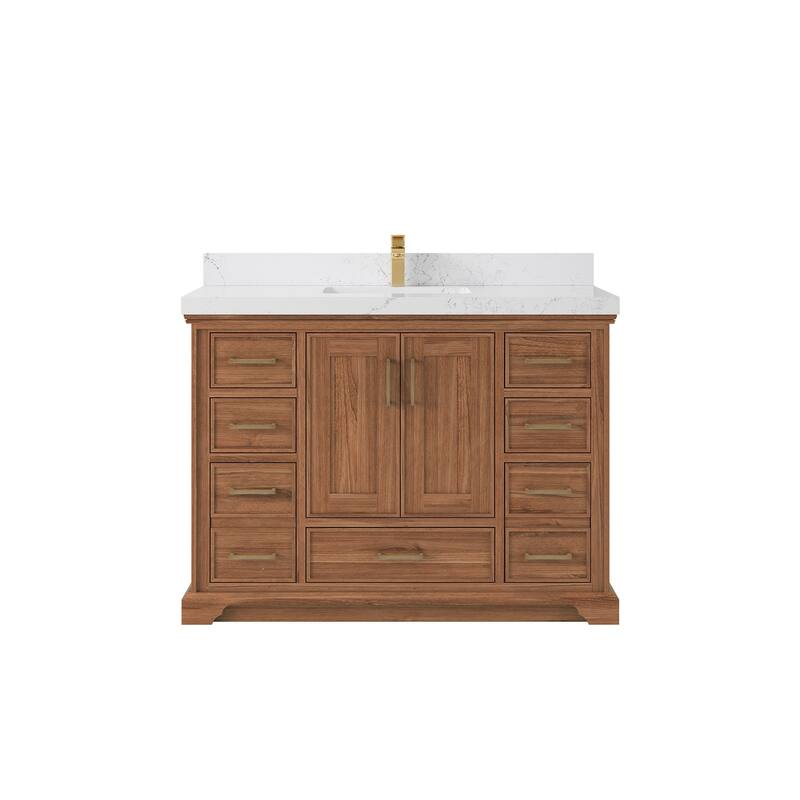 Willow Collections 48 in. W x 22 in. D Charlotte Teak Single Sink Bathroom Solid Teak Vanity with Countertop - 2”Empira White - Dark Natural