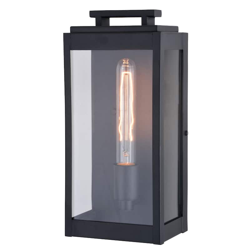 Hampton Black Indoor Outdoor Wall Lantern Light Fixture with Clear Glass
