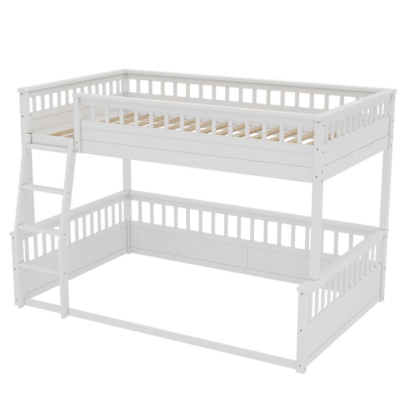 Full XL-over-Queen Pinewood Bunk Bed with Detachable Design and Guardrails