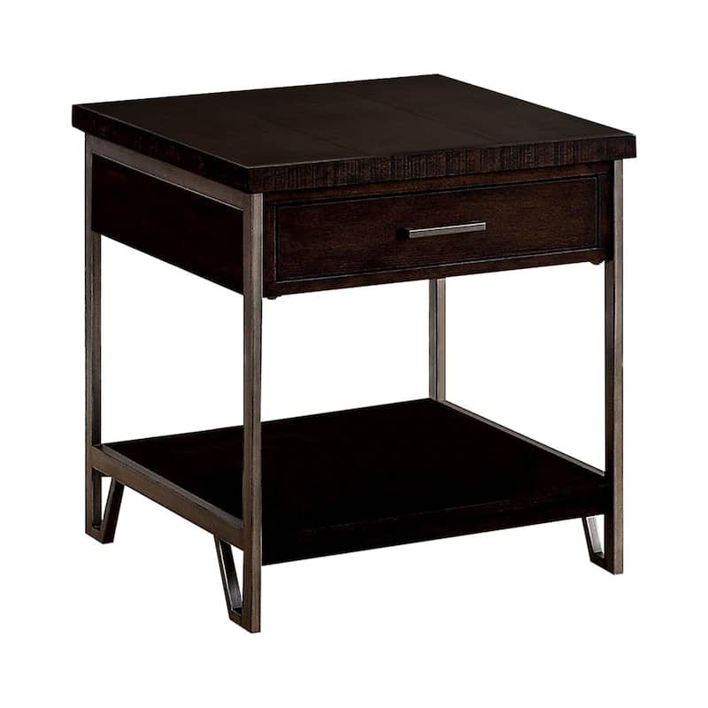 Hawkins Industrial Oak 24-inch Solid Wood 1-Shelf Side Table by Furniture of America