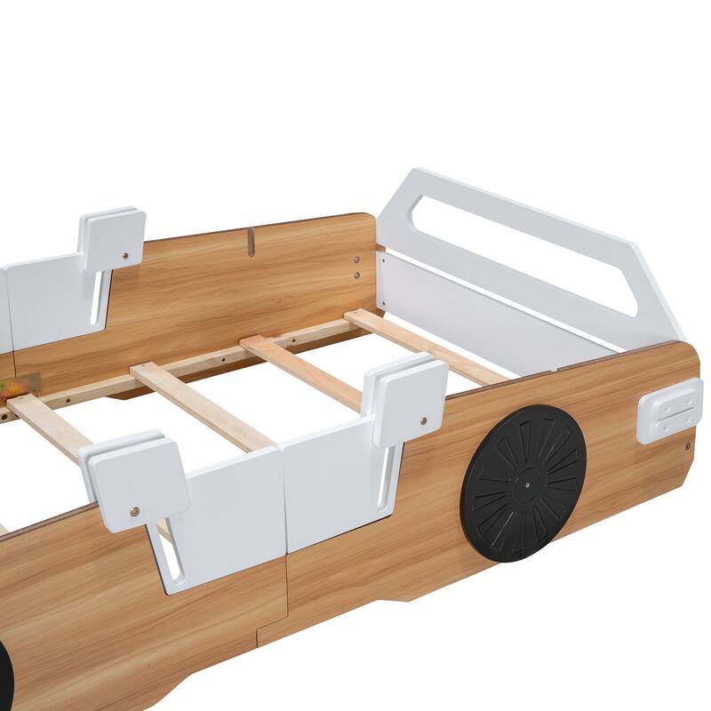 Twin Size Car Bed Frame, Platform Bed w/Wheels and Storage, Race Car