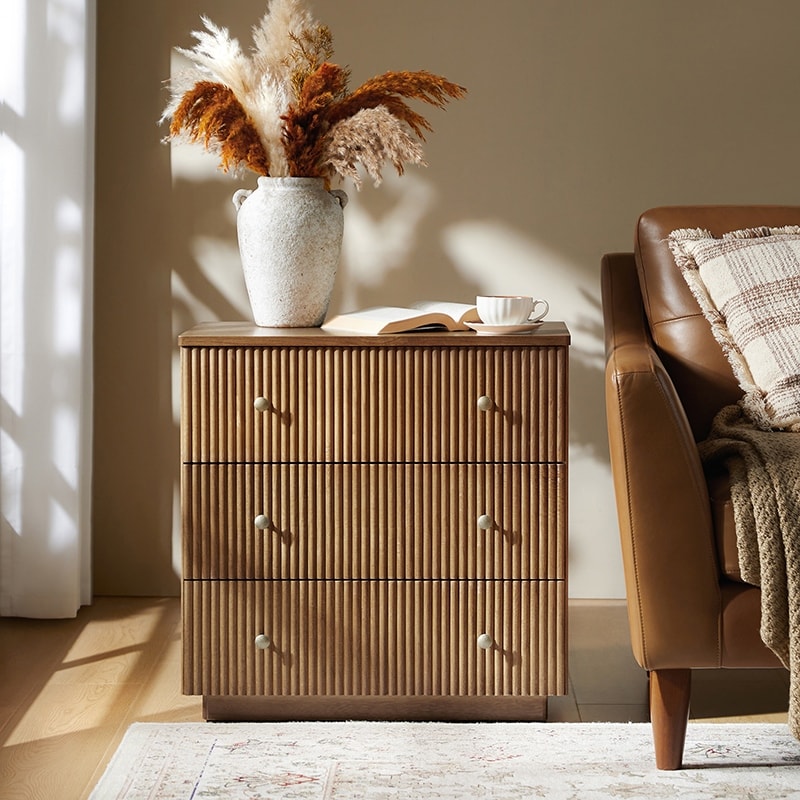 Anna Modern 3-Drawer Solid Wood Fully Assembled End Table with Charging Station by HULALA HOME