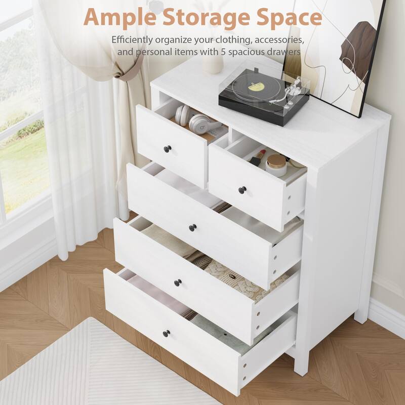 5 Drawer Dresser for Bedroom, Modern Wooden Storage Chest Organizer with Drawers