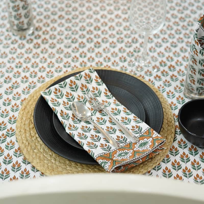 Fabdivine Handmade Block Print Cotton Table Cover Farmhouse Dining Kitchen Decor Gift