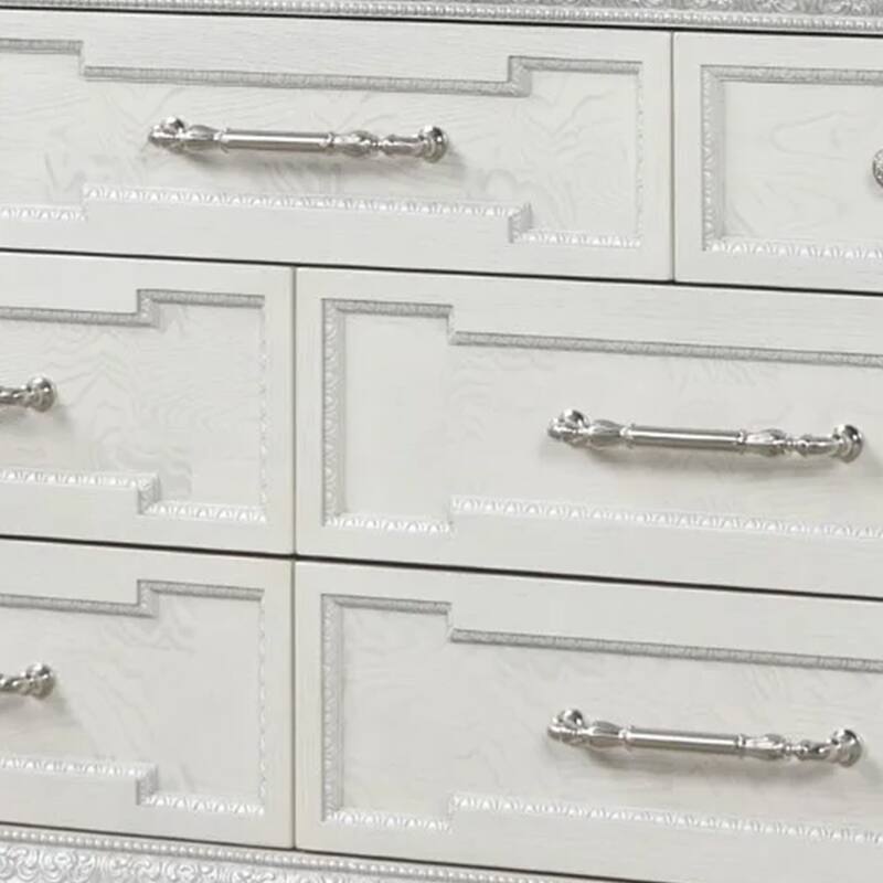 Miamy Wide Dresser, 7 Drawers w Jewelry Tray, Creamy White Pine Wood