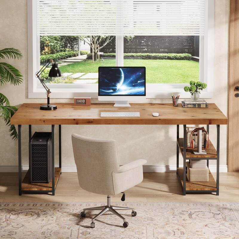 71-Inch Solid Wood Desk with Shelves