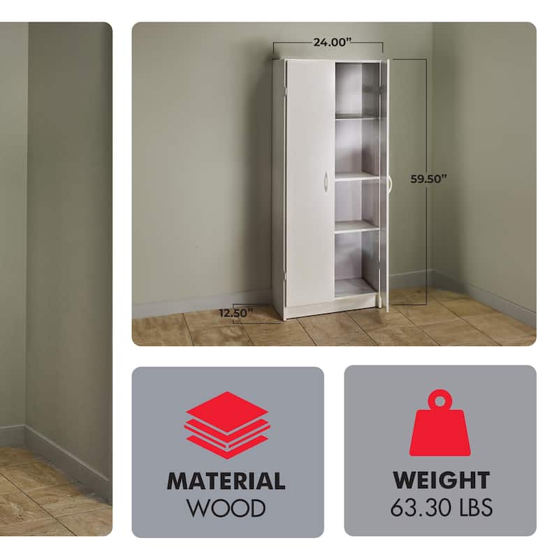 ClosetMaid 896700 12.5 x 24 x 59.5 Inch Adjustable 4 Shelf Pantry Cabinet, White - N/A
