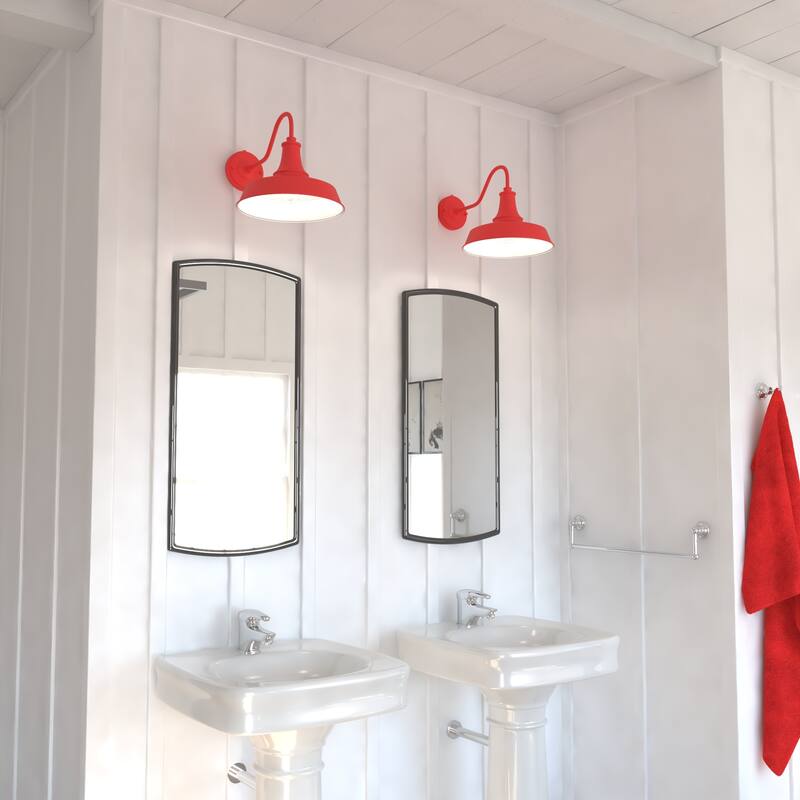 Dorado 1 Light Dusk to Dawn Red White Farmhouse Barn Dome Outdoor Wall Lantern - 12-in W x 11.5-in H x 18-in D