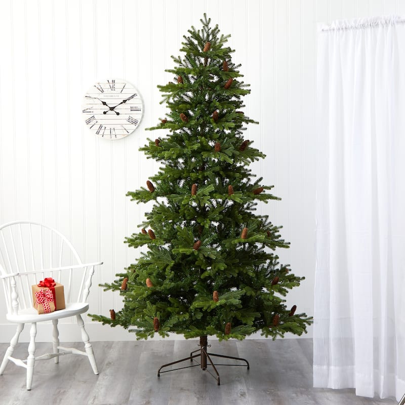 7.5ft. Fir Artificial Christmas Tree with 600 Clear Lights, Pine Cones & 1740 Branches - Lush Holiday X-Mas Centerpiece