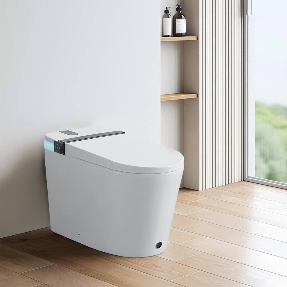 Smart Toilet With Bidet Seat Built-In,Auto Open/Close Seat, Foot Sensor,Side Knob With Multiple Controls