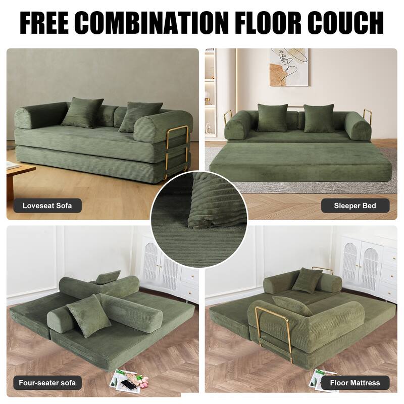 Corduroy Folding Compressed Sofa Couch with Freely Configurable Layout