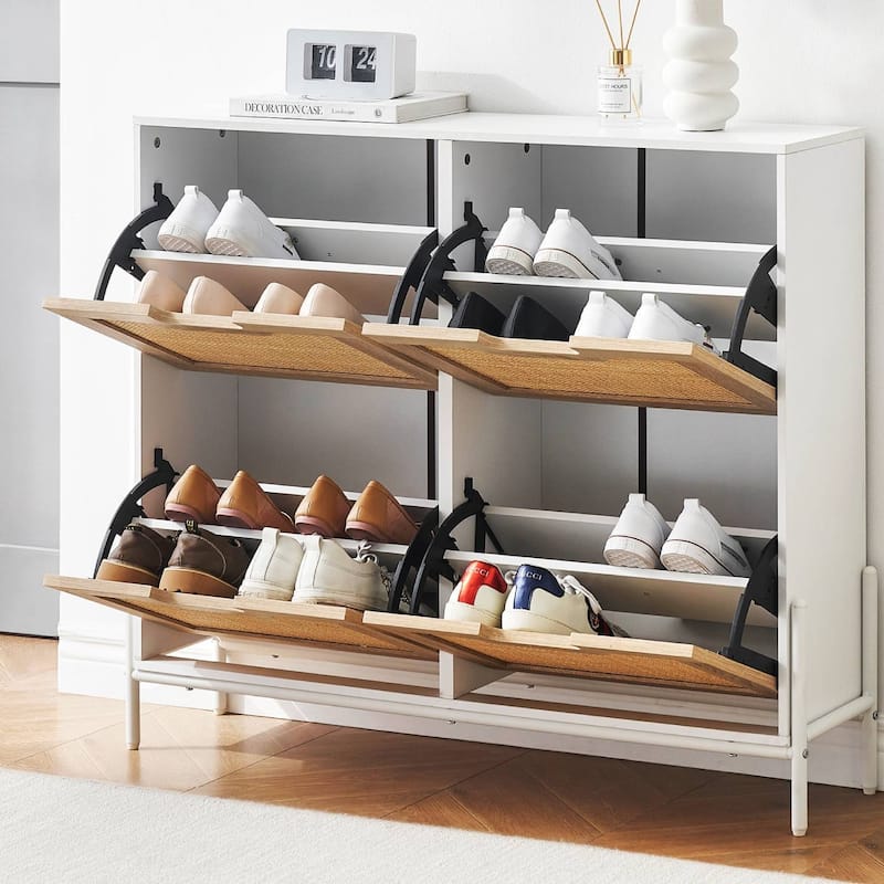 Natural Rattan 4 Flip Door Shoe Storage Cabinet