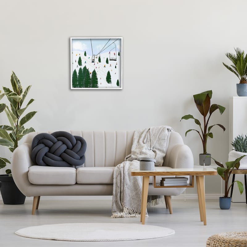 Stupell Ski Lift Mountain Landscape Busy Slopes Winter Athletes Framed Wall Art