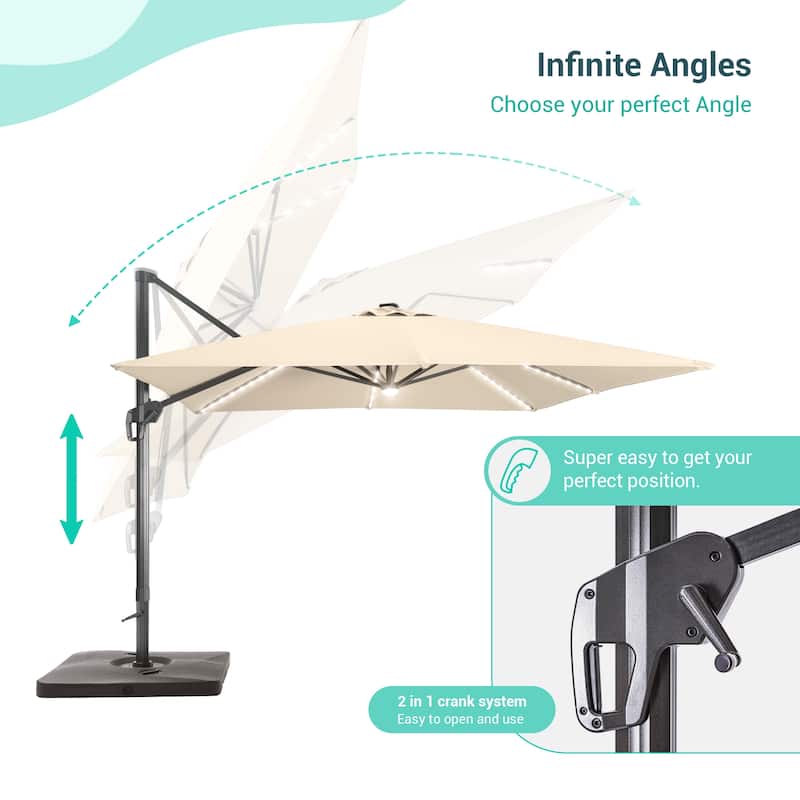 LIVOOSUN 11.5x9FT LED Cantilever Patio Umbrella Solution-Dyed Fabric w/Base