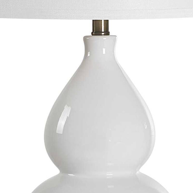Roe Table Lamp, White Linen Shade, White Gourd Ceramic Body, 26 Inch