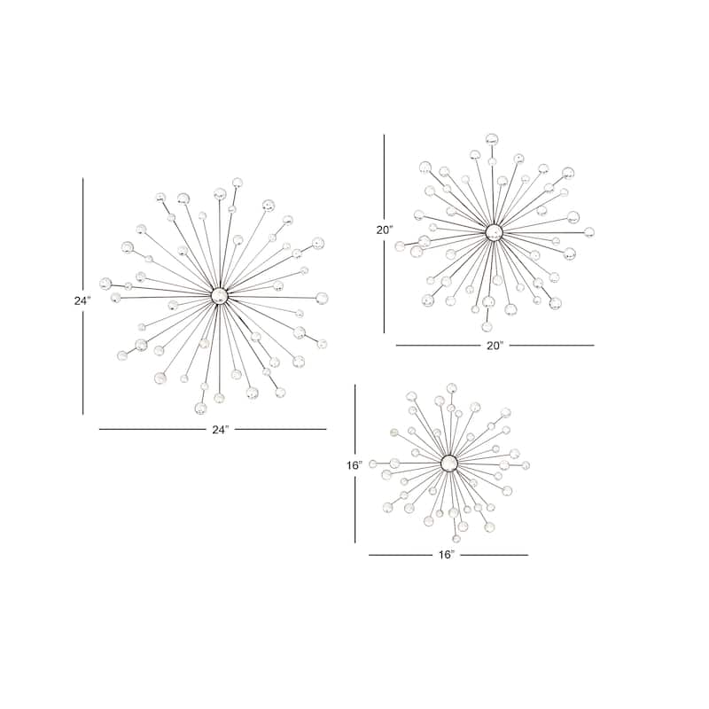Black Metal Sunburst Home Wall Decor with Crystal Embellishment (Set of 3)