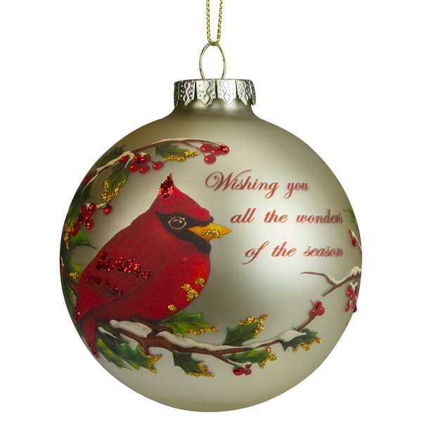 Shop Gold And Red Cardinal Perched On A Holly Berry Branch Glass