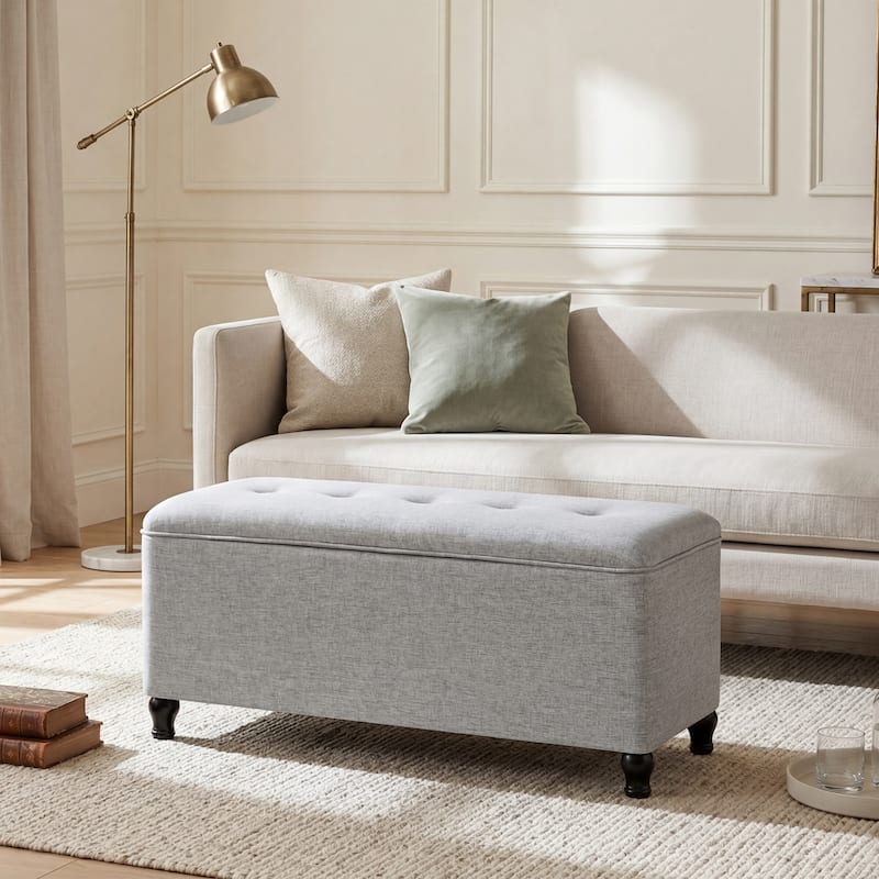 Adeco 41" Rectangle Linen Storage Ottoman Bench For Living room - 41.3"X17.3"X19.1"
