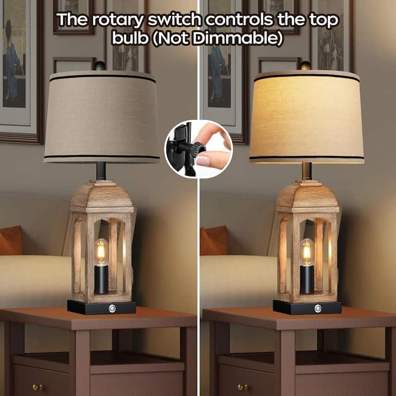 Table Lamp for Living Room, Farmhouse Lamps Set of 2 with USB A+C and Nightlight, 26" Rustic Bedside Lamps with 3-Way Dimmable