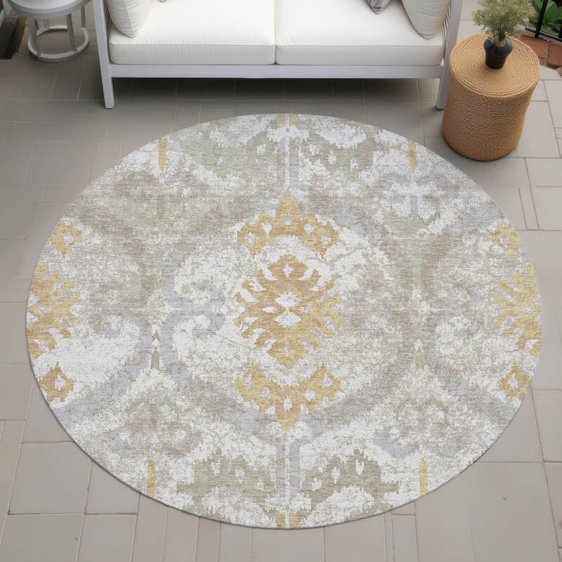 Machine Washable Indoor/ Outdoor Global Empire Chantille Rug - Ivory - 8' x 8'