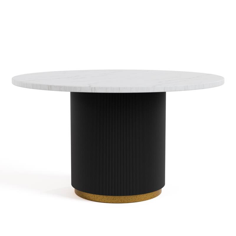 Furniture of America Torin Modern 5-Piece White Marble Top Round Dining Set with Boucle Upholstered Chairs