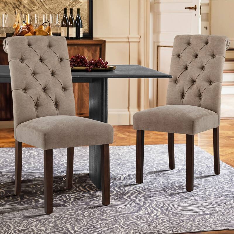 Tufted Parsons Dining Side Chairs ,Upholstered Fabric Dining Chairs Kitchen Chairs with Padded Seat(Set Of 2) - set of 2