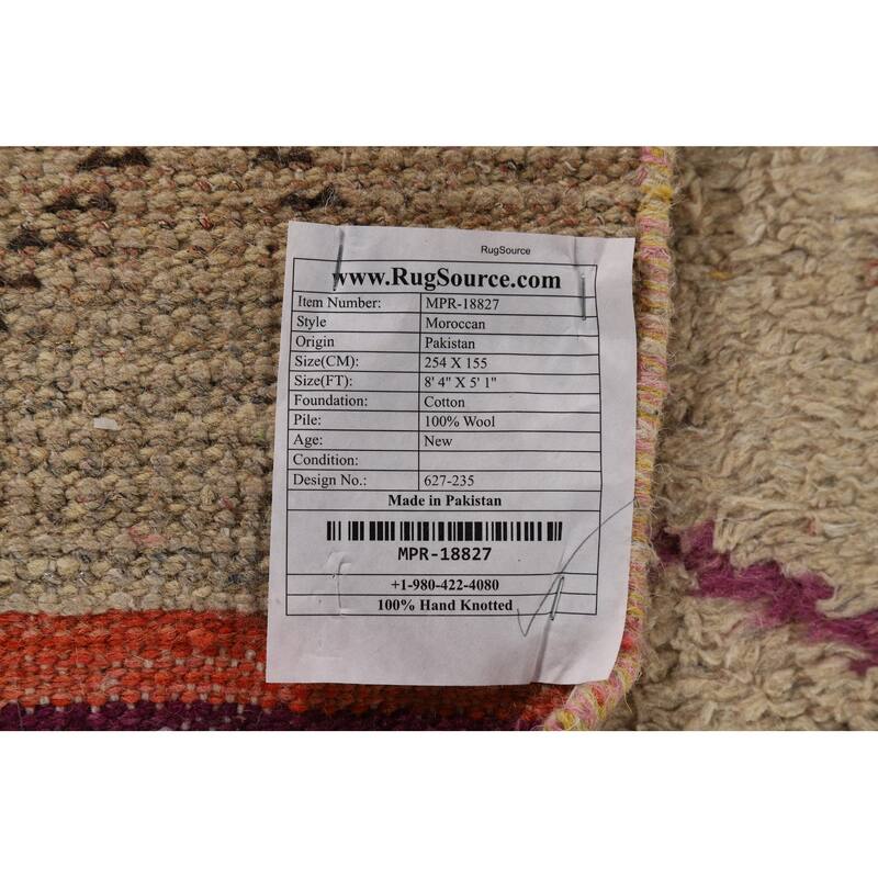 Trellis Geometric Moroccan Area Rug Handmade Wool Carpet - 5'1" x 8'4"