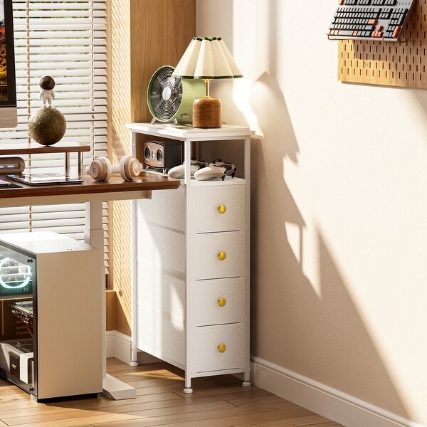 4 Narrow Drawers Chest of Dresser Storage Tower Cabinet Bedroom Organizer White