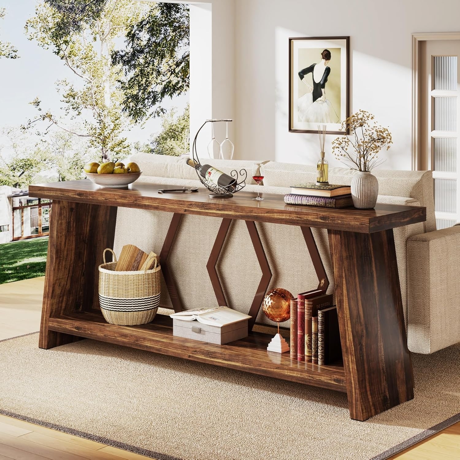 70.9" Extra Long Farmhouse 2-Tier Narrow Entryway Console Table for Living Room, Hallway, Foyer