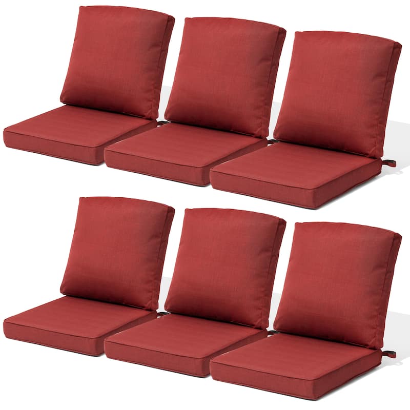 22 x 21 in Patio Premium fabric Outdoor Seat Cushions Set (Seat & Back) - 6PC - CHILI
