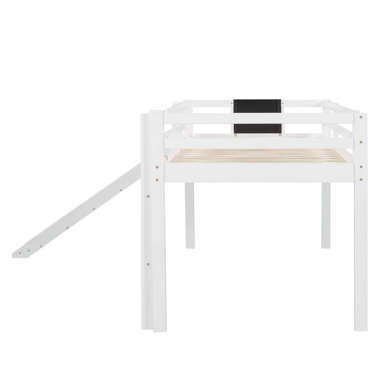 Twin Loft Bed with Slide, Chalkboard & Ladder, Solid Wood, Fun Kids Bed