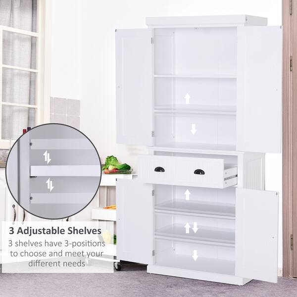 Homcom Traditional Freestanding Kitchen Pantry Cabinet Cupboard With Doors And 3 Adjustable Shelves White On Sale Overstock 22200563