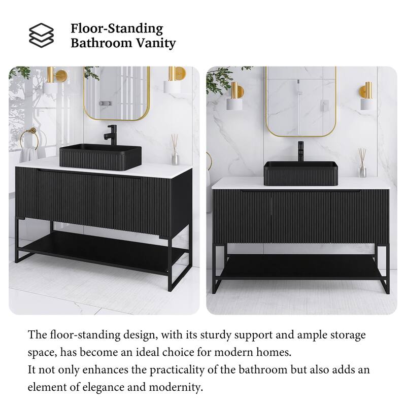 48" Freestanding Bathroom Vanity with Black Rectangular Ceramic Vessel Sink - 47.64'' x 19.69'' x 34.25''