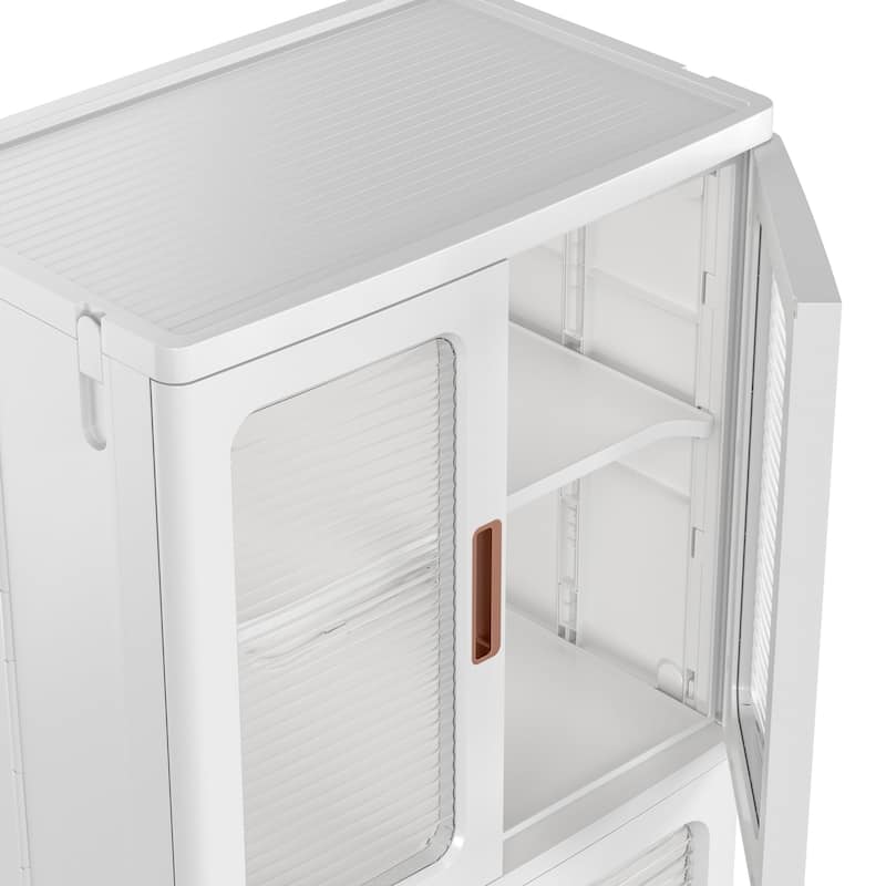 Javlergo 2-Door Plastic Storage Cabinet with Drawer & Wheels White Rolling Storage Organizer with Magnetic Doors for Living Room