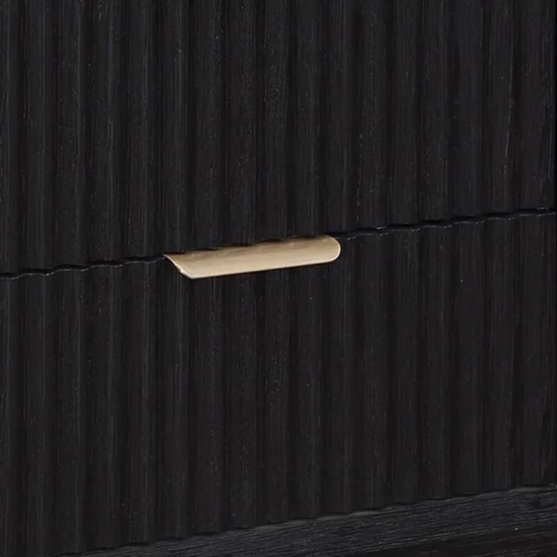 Frey Nightstand with 2 Drawers, White Faux Stone Top, Brass Legs, Black