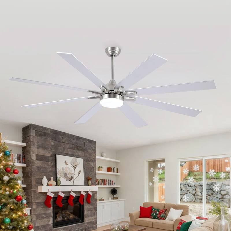 72 Inch Nickle Large Ceiling Fan Light with 8 Plywood Blades,Remote and APP Control - 72 Inches