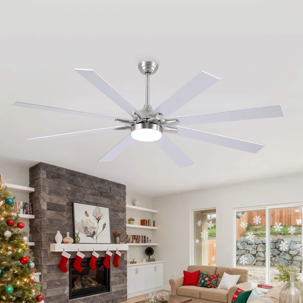 72 Inch Nickle Large Ceiling Fan Light with 8 Plywood Blades,Remote and APP Control - 72 Inches