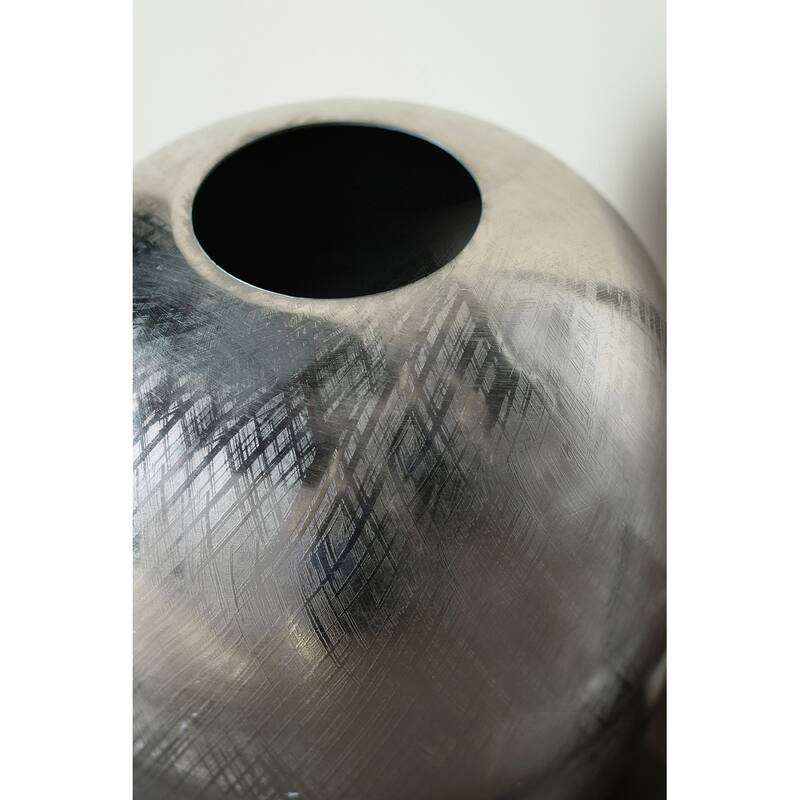 10.5x10.5x13" Aluminum Vase with Silver Streak Finish Modern Home Decor