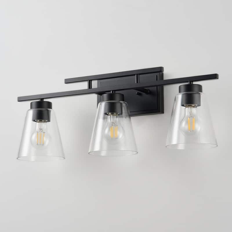 3-Light Modern Bathroom Vanity Light Fixture, Brushed Black Wall Sconce with Frosted Glass Shades