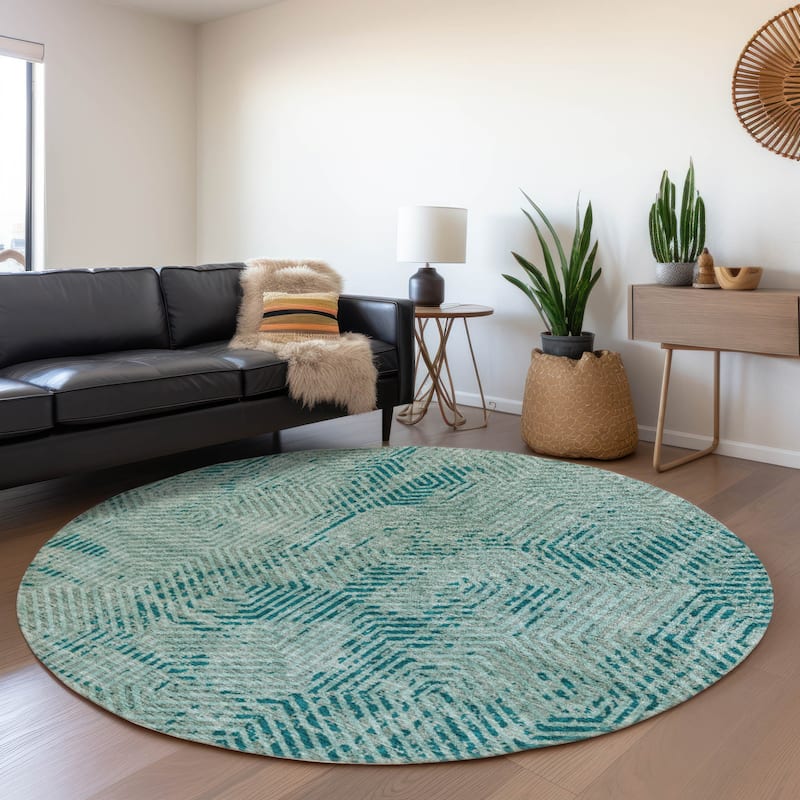 Premium Washable Super Soft Modern Maze Mayfield Rug - Teal - 8' x 8'