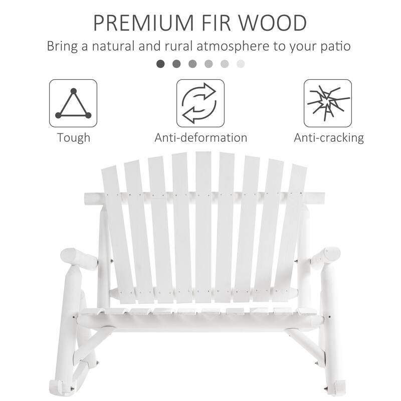 Outsunny 2-Person Wooden Adirondack Rocking with Slatted Design for Backyard, Porch, Poolside
