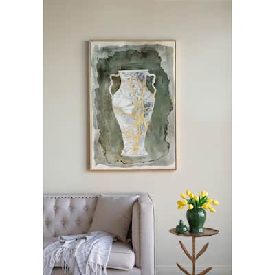 31.5x47.2" Hand-Painted Canvas Artwork with Vintage Amphora Vase Design