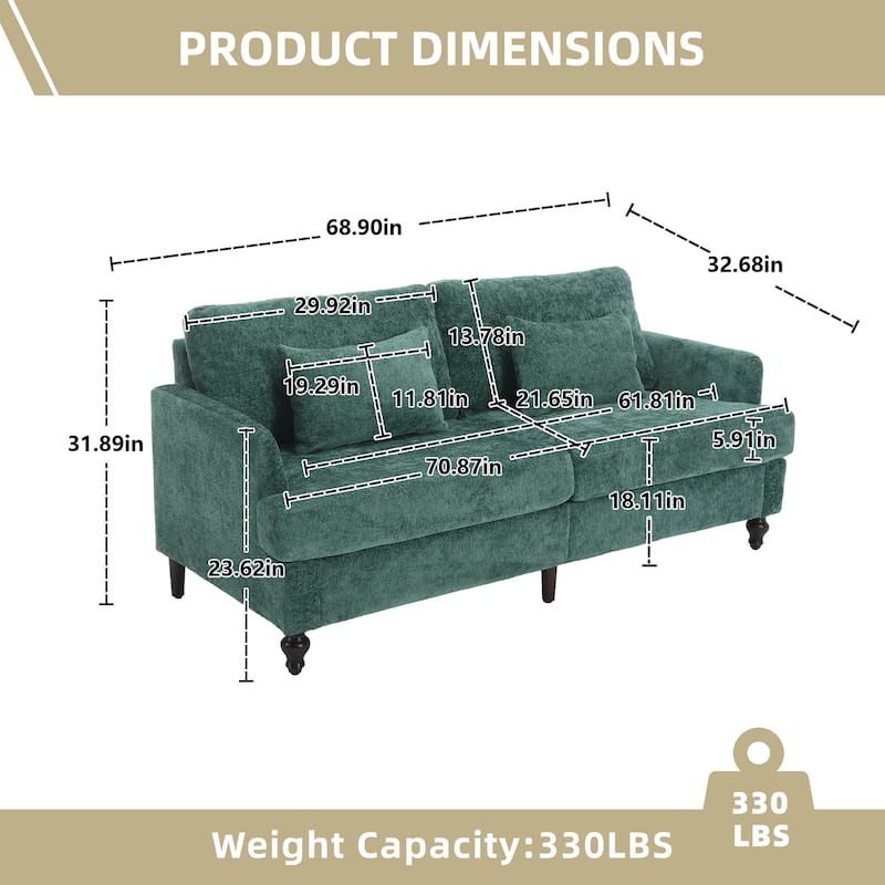 HOMEFUN Chenille Upholstered Mid Century Modern Wood Frame Loveseat for Living Room